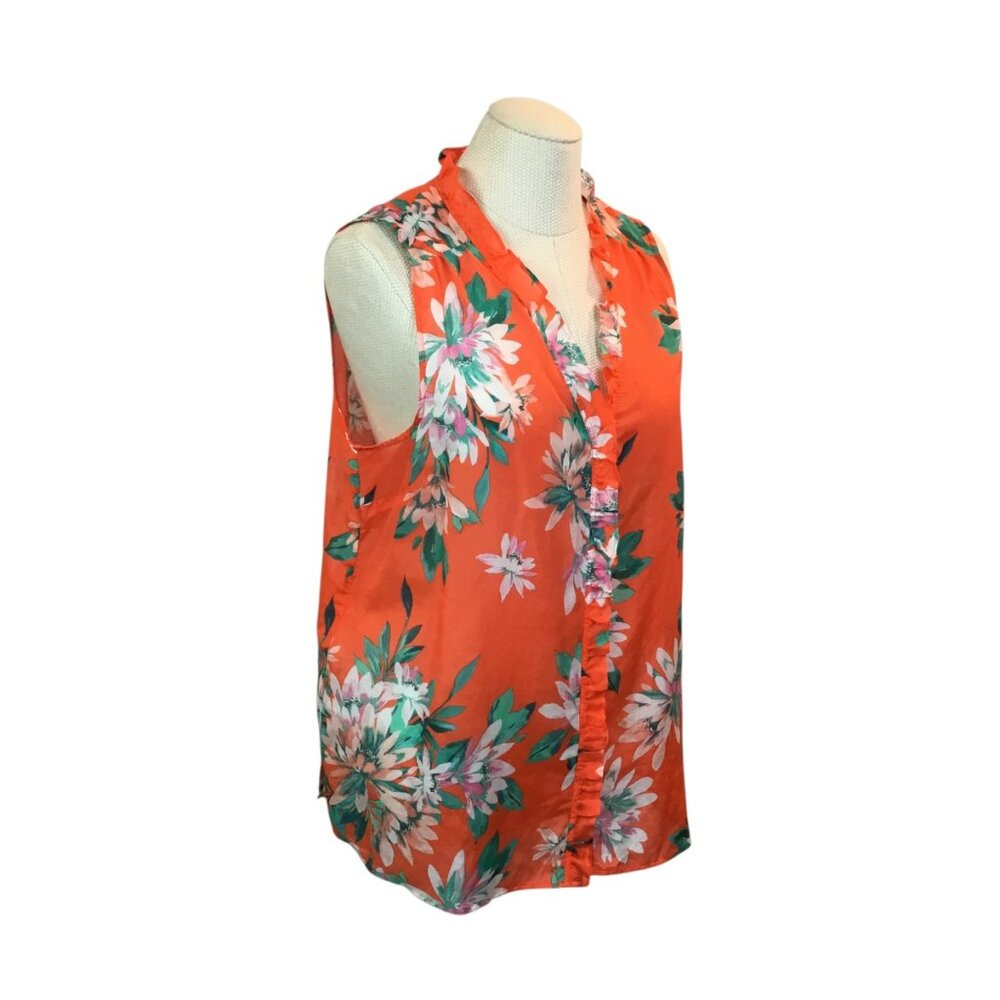 Tommy Bahama Womens Large Top Floral Sleeveless Button-Down Top 70% Cotton 30% S